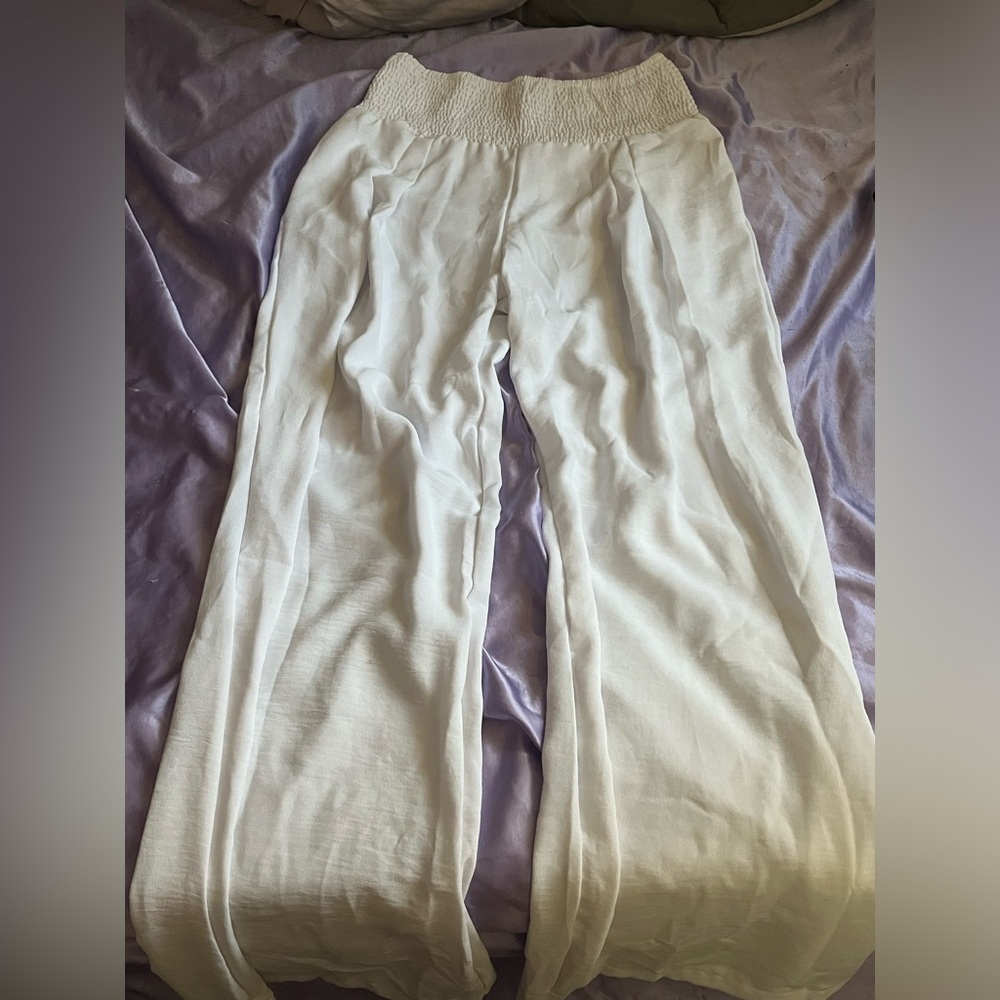 Bohemian white flowy pants elastic waistband